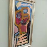 Mid-century modern "perception" swedish vintage abstract portrait oil painting framed