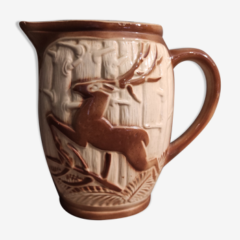 French vintage pitcher of St Clément, with a deer