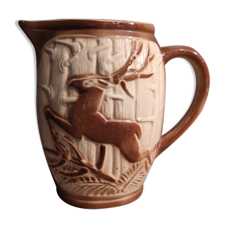 French vintage pitcher of St Clément, with a deer