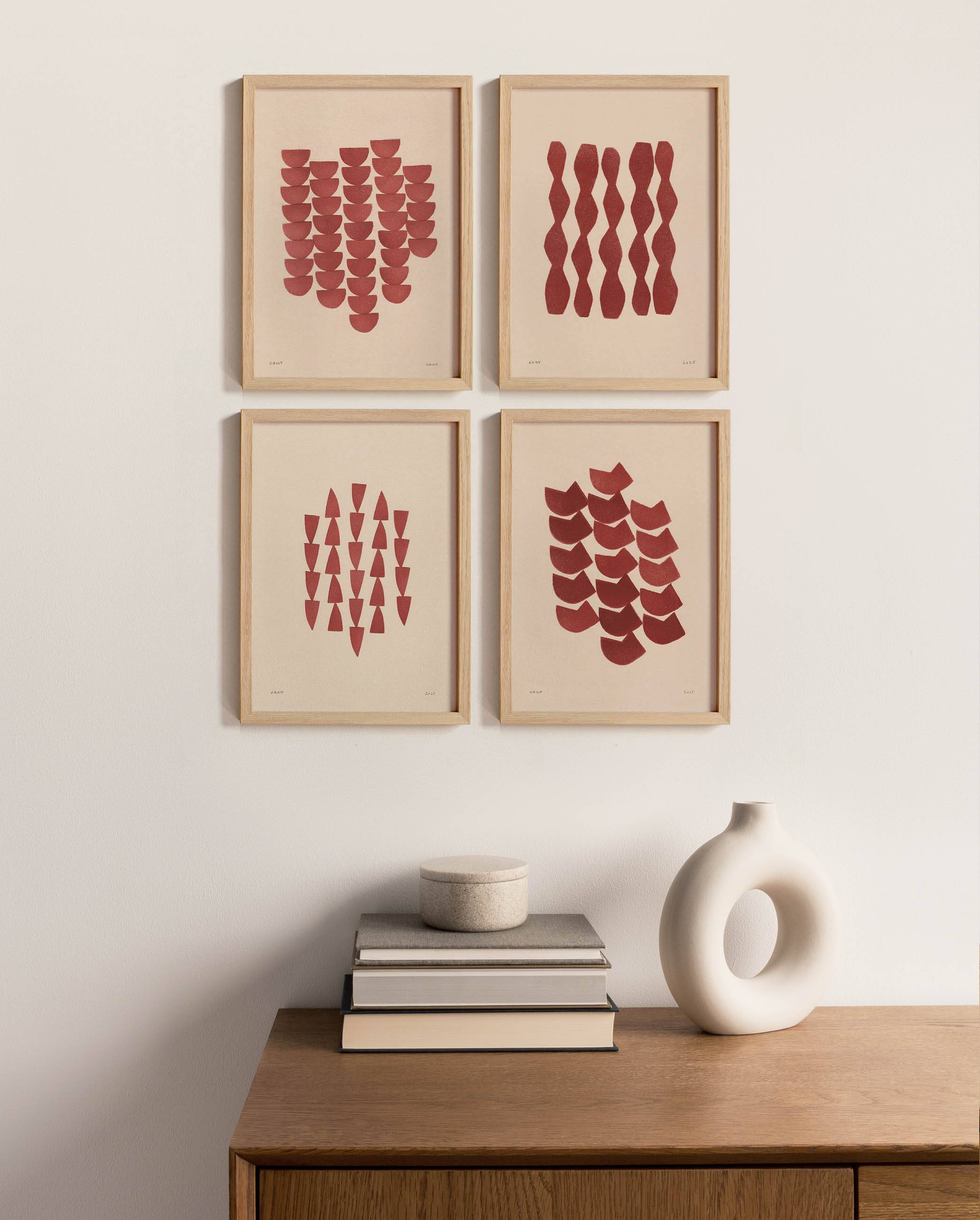 Collection de 4 peintures acryliques sur papier signées Eawy