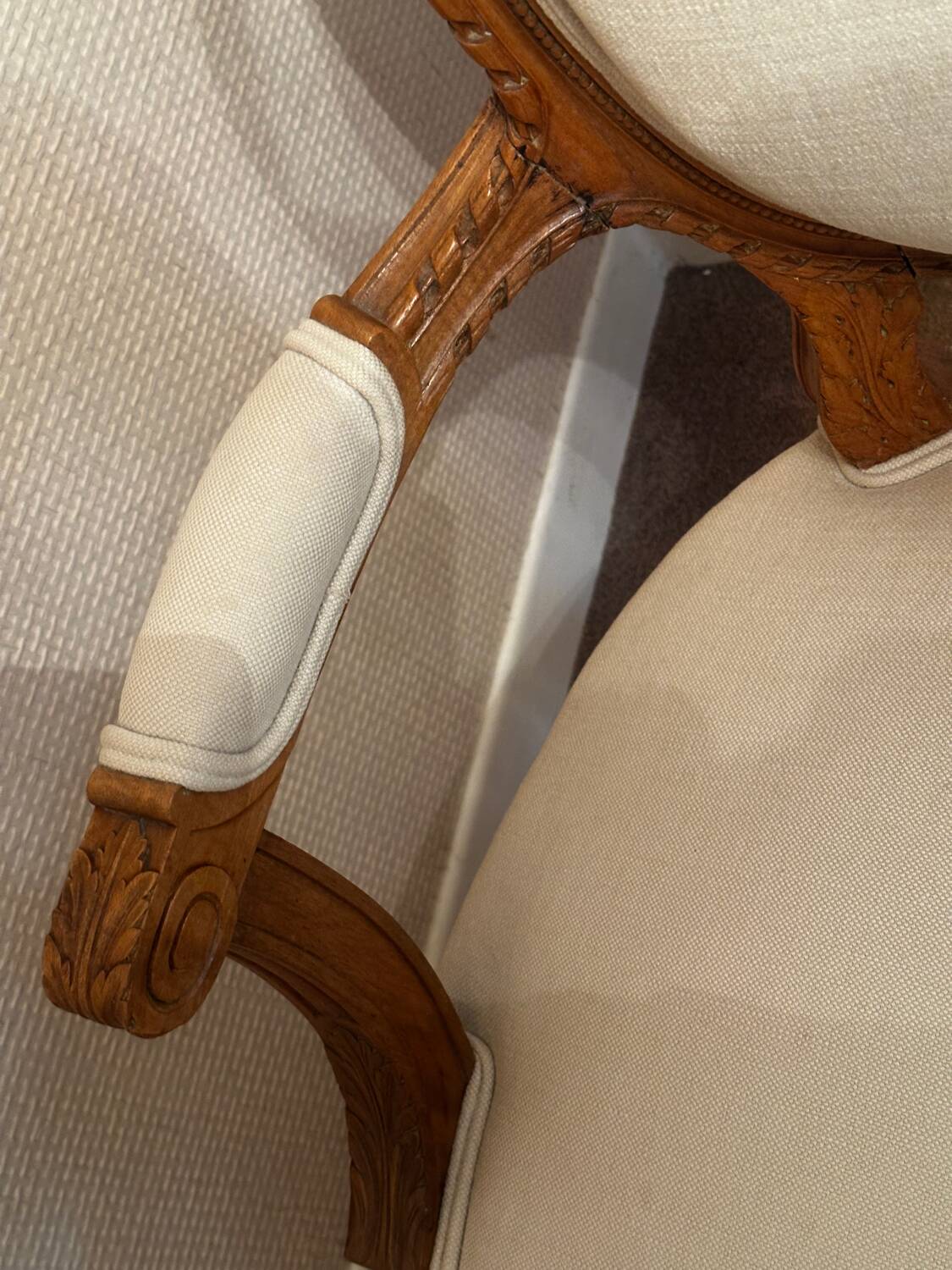 Pair of Louis XVI style medallion armchairs, late 19th / early 20th century.