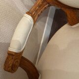 Pair of Louis XVI style medallion armchairs, late 19th / early 20th century.