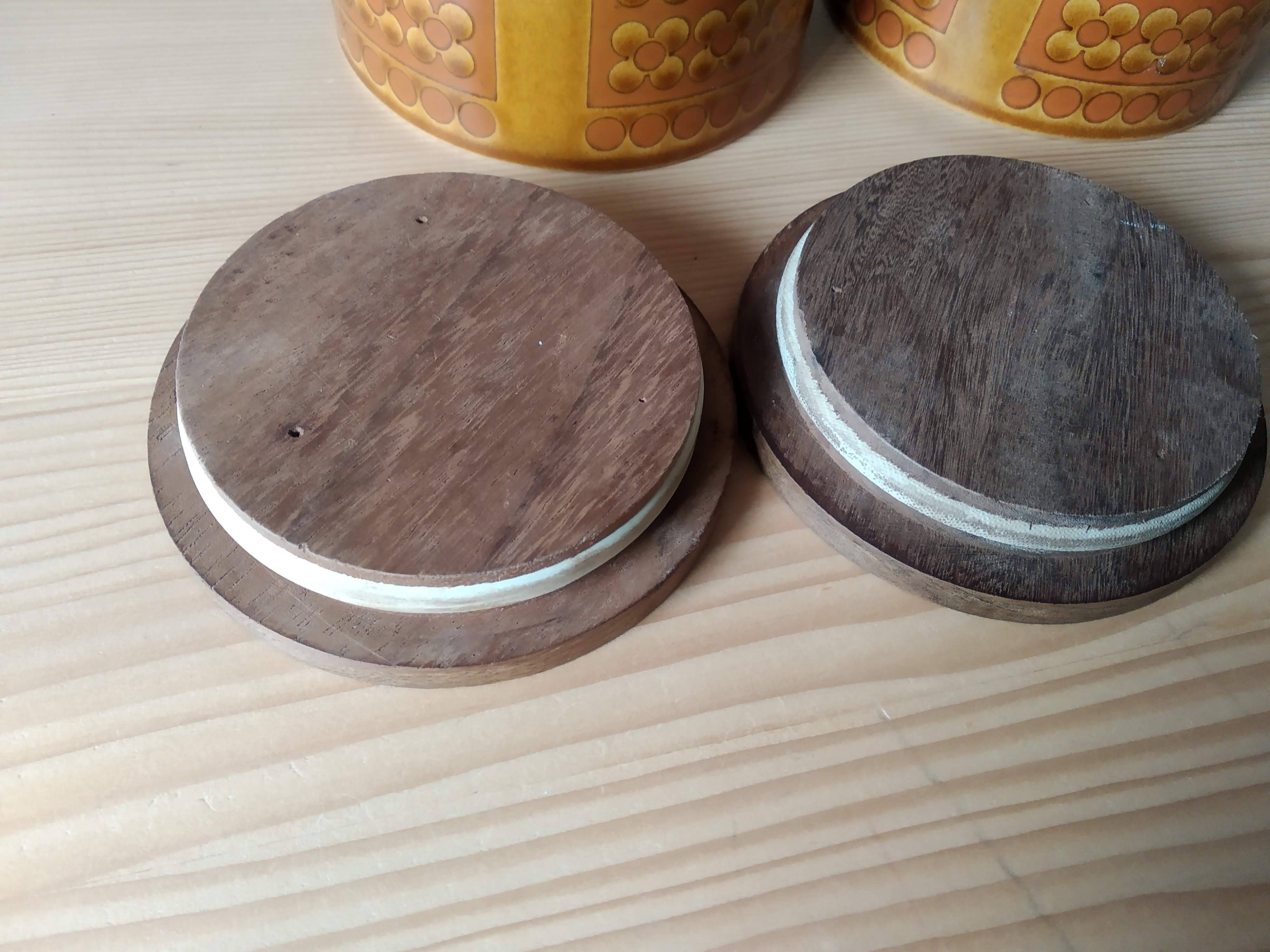 Set of 2 vintage Hornsea Saffron round ceramic tins