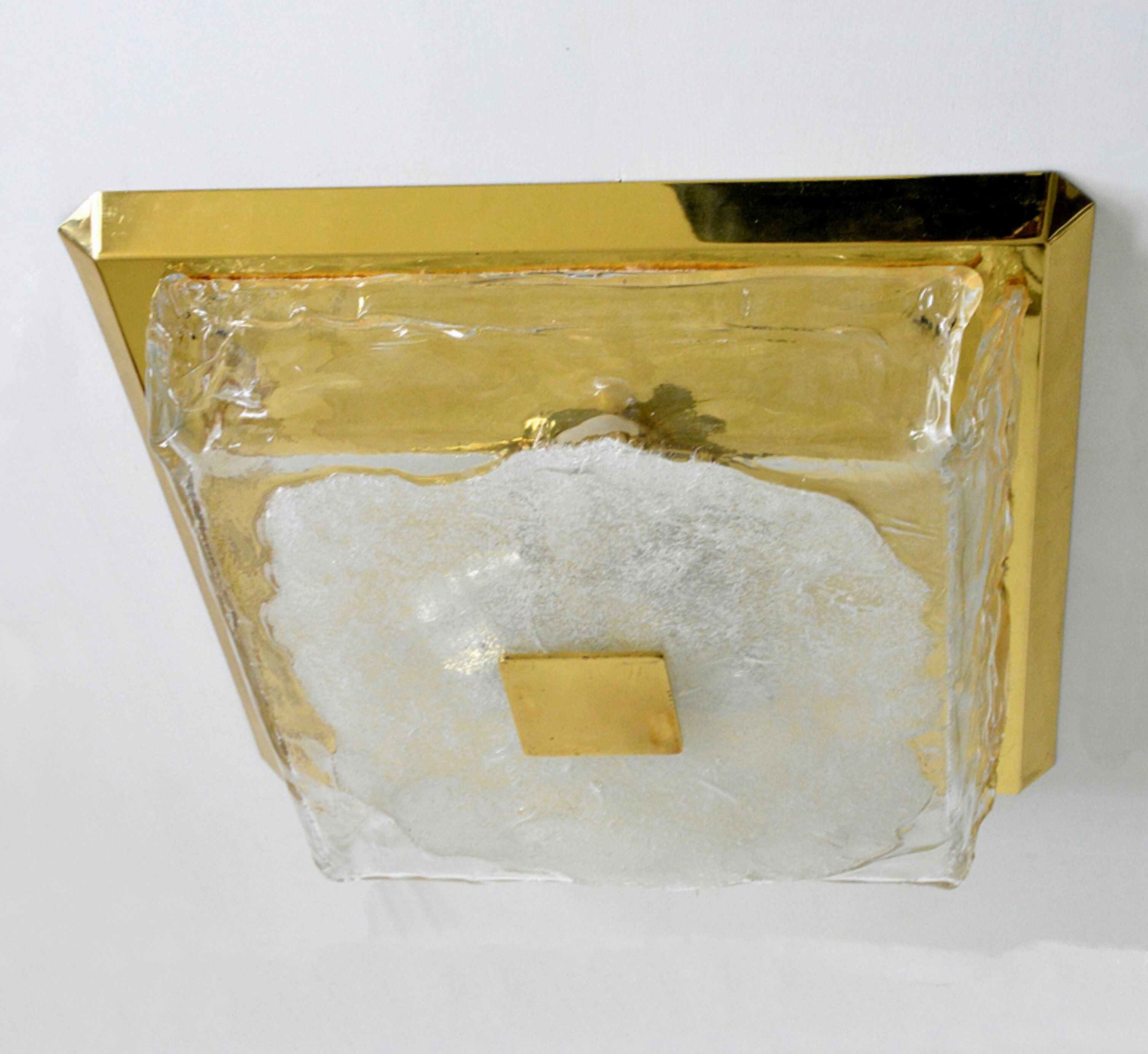 Large Kalmar flushmount, Murano ice glass 70s