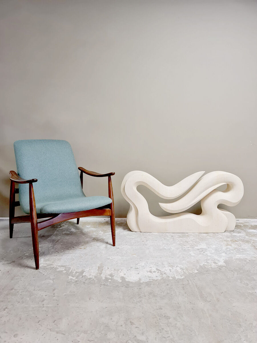 Vintage abstract art statue stone sculpture XL 'Wave'