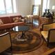 pair of ART DECO gondola chairs and a matching pouf reupholstered