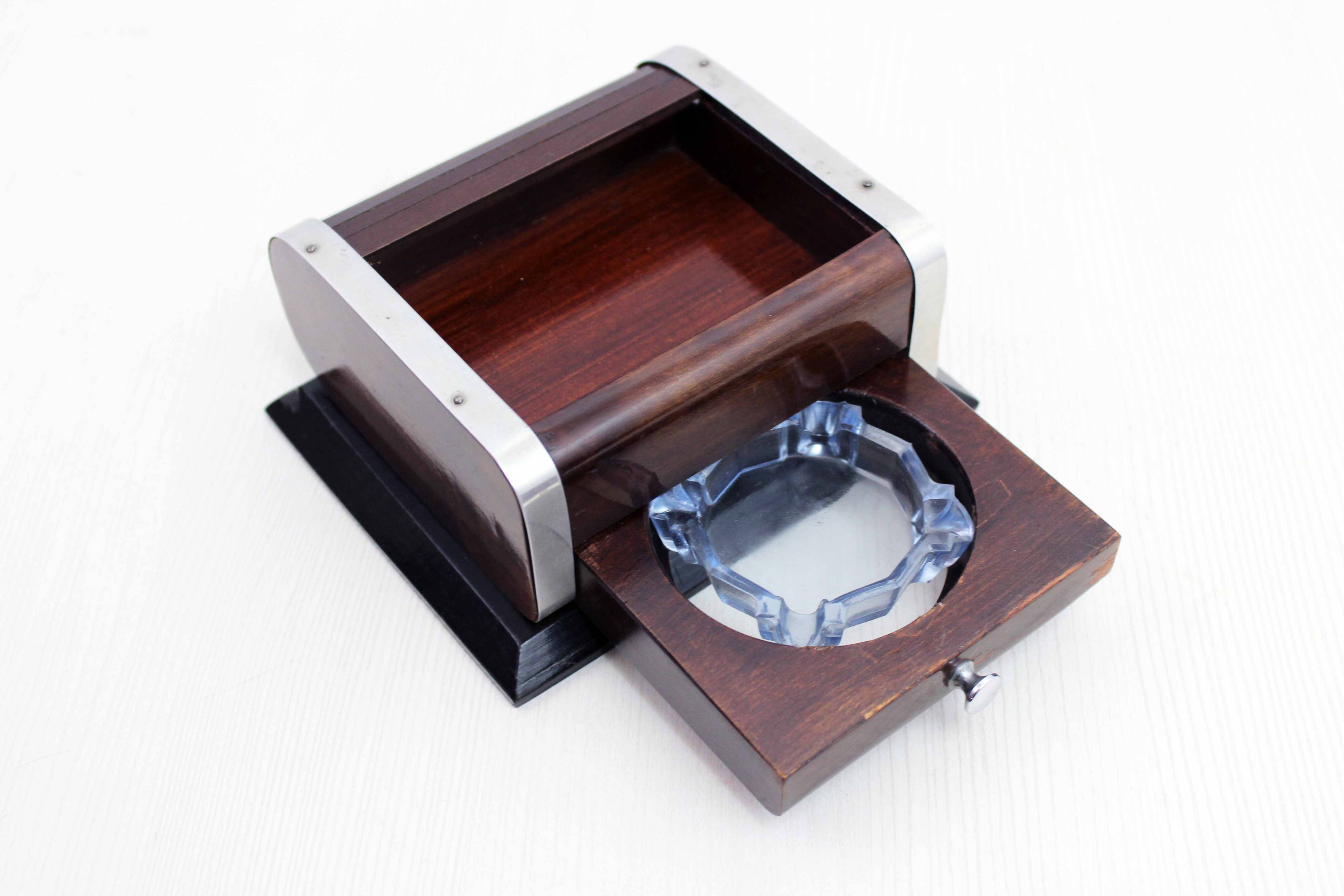 Art Deco cigar humidor and ashtray with drawer