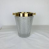 Hollywood regency cut crystal and gold metal champagne bucket