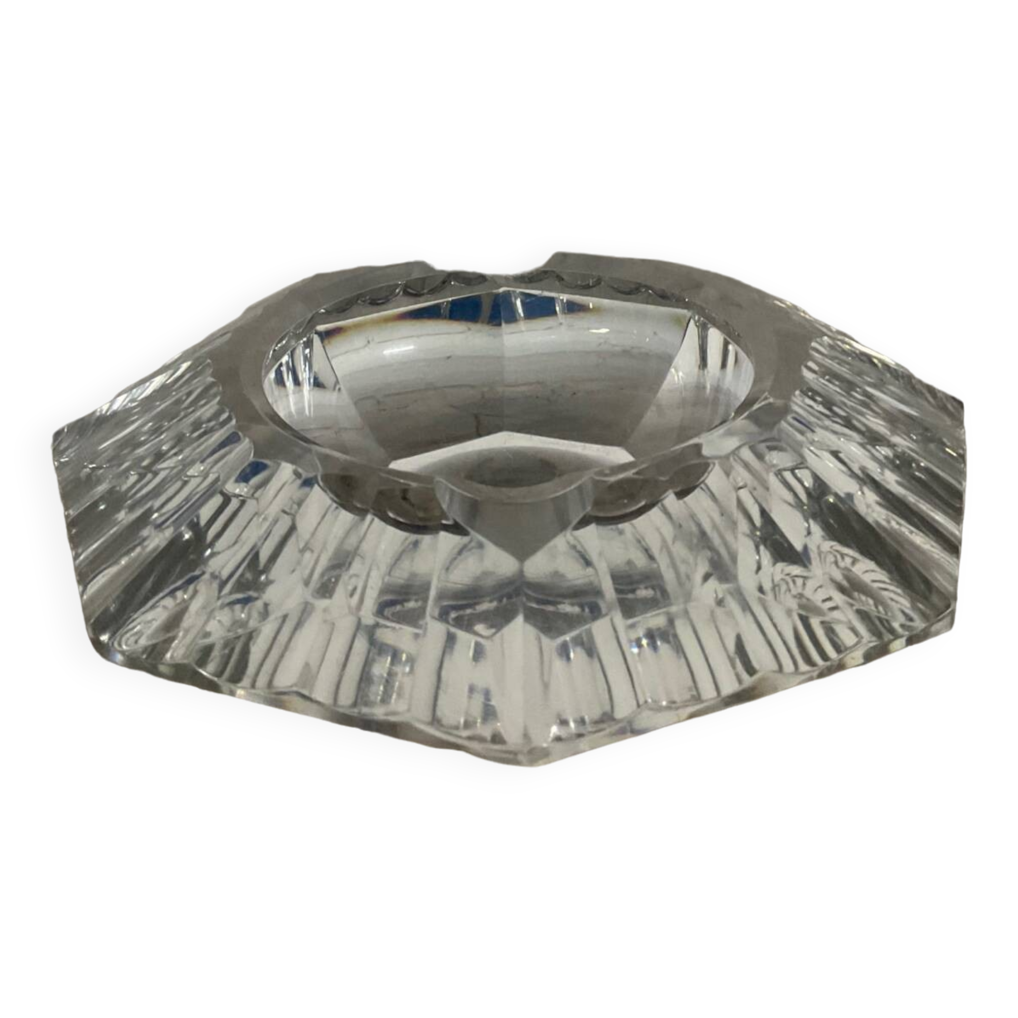 Val St Lambert hexagon ashtray in cut crystal