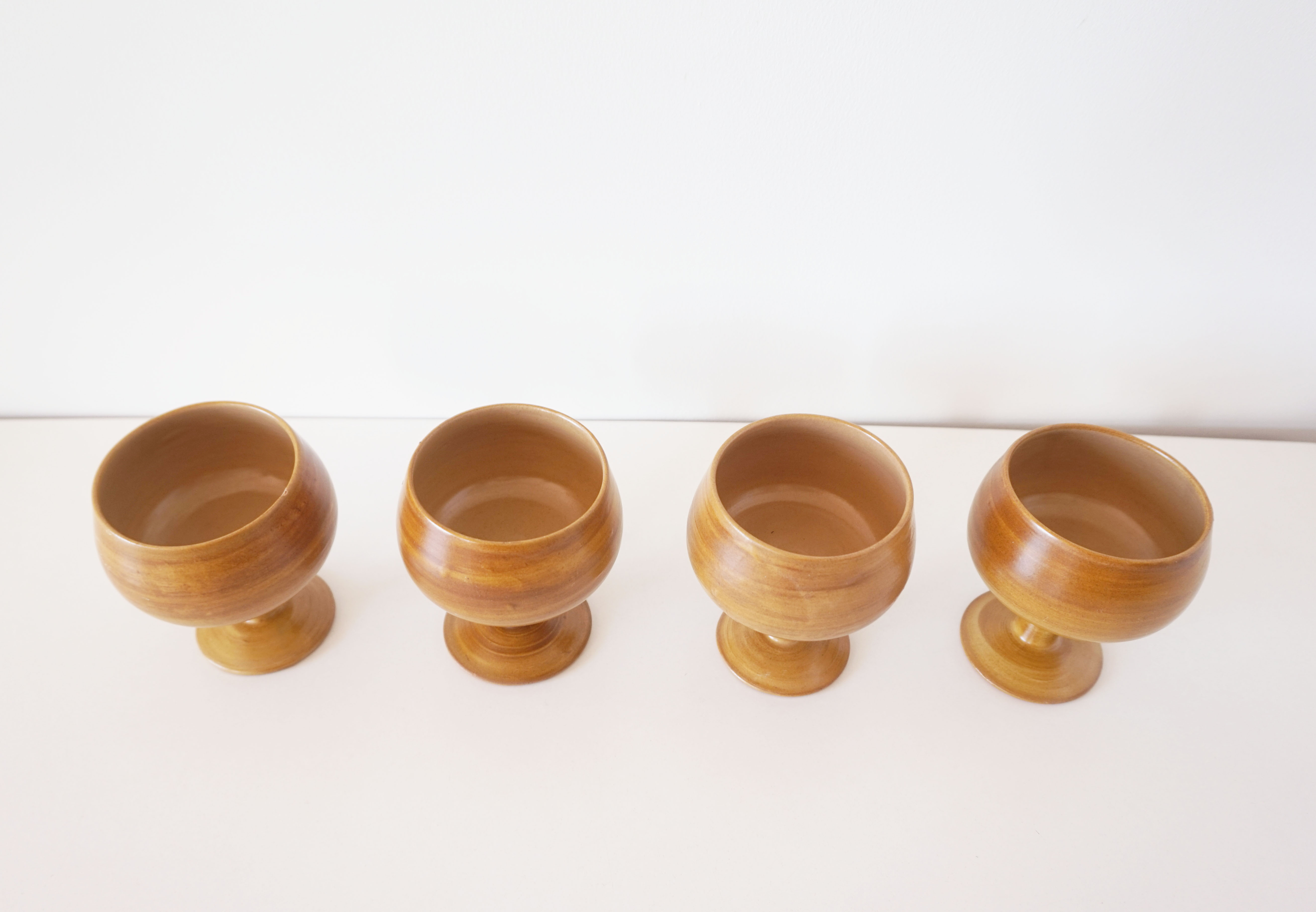 Set of ceramic stemmed glasses 1970