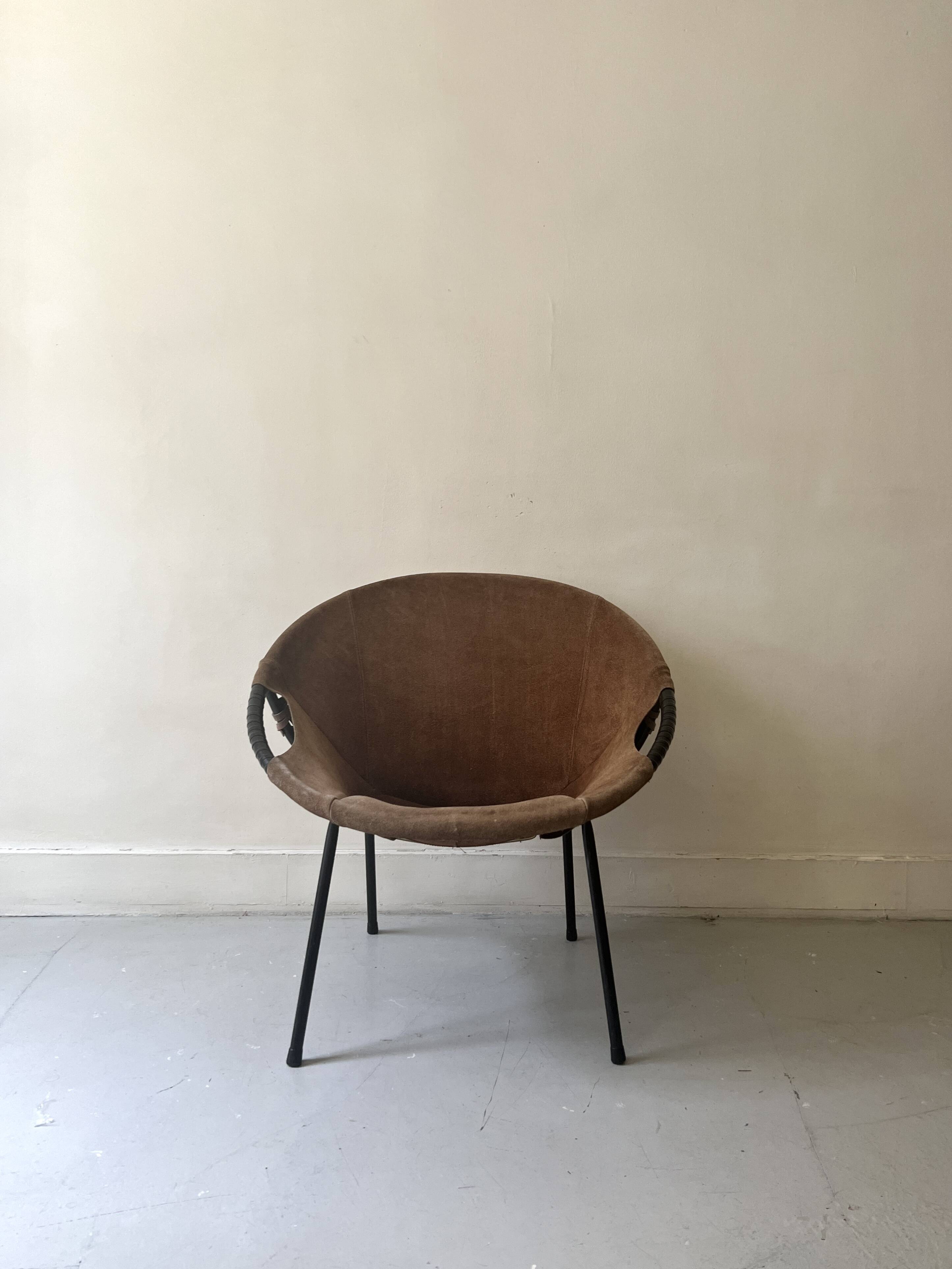 Designer armchair in brown suede circle ballon by Lusch & Co, Germany 1970s