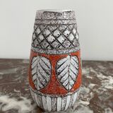 Vintage, vase, Fratelli Fanciullacci sgraffito, 50s, orange, leaf decoration, signed, numbered