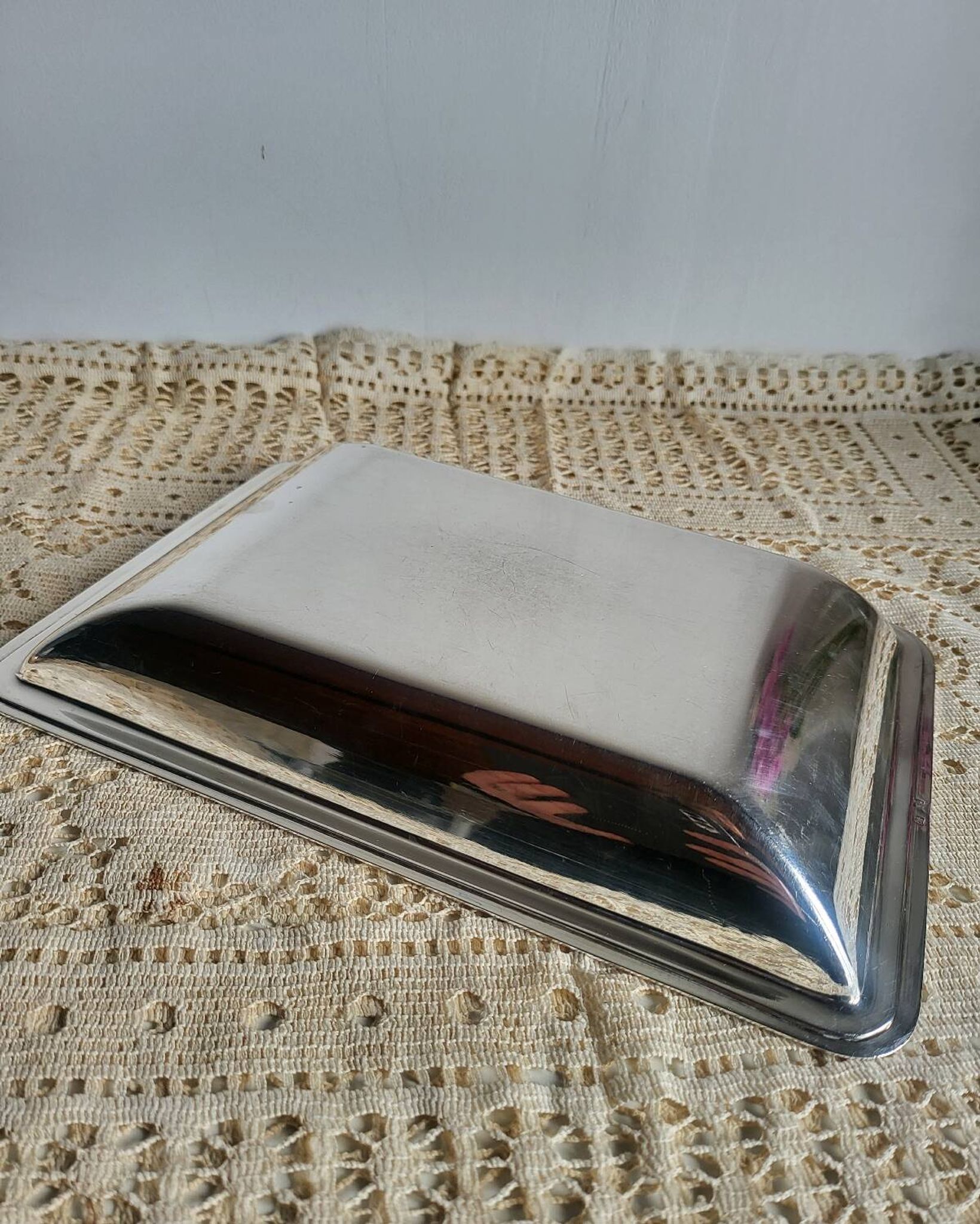 Plat rectangulaire, bannette en métal argenté