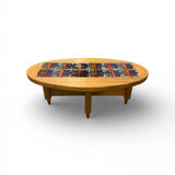Oval coffee table in oak and ceramic by Guillerme & Chambron for
