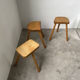 Set of 3 oak tripod stools