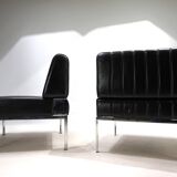 Stoll Giroflex set of 2 leather lounge chairs, 1970