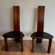 Pair of High Back Chairs, Exotic Wood & Black Leather, Scandinavian, varnished