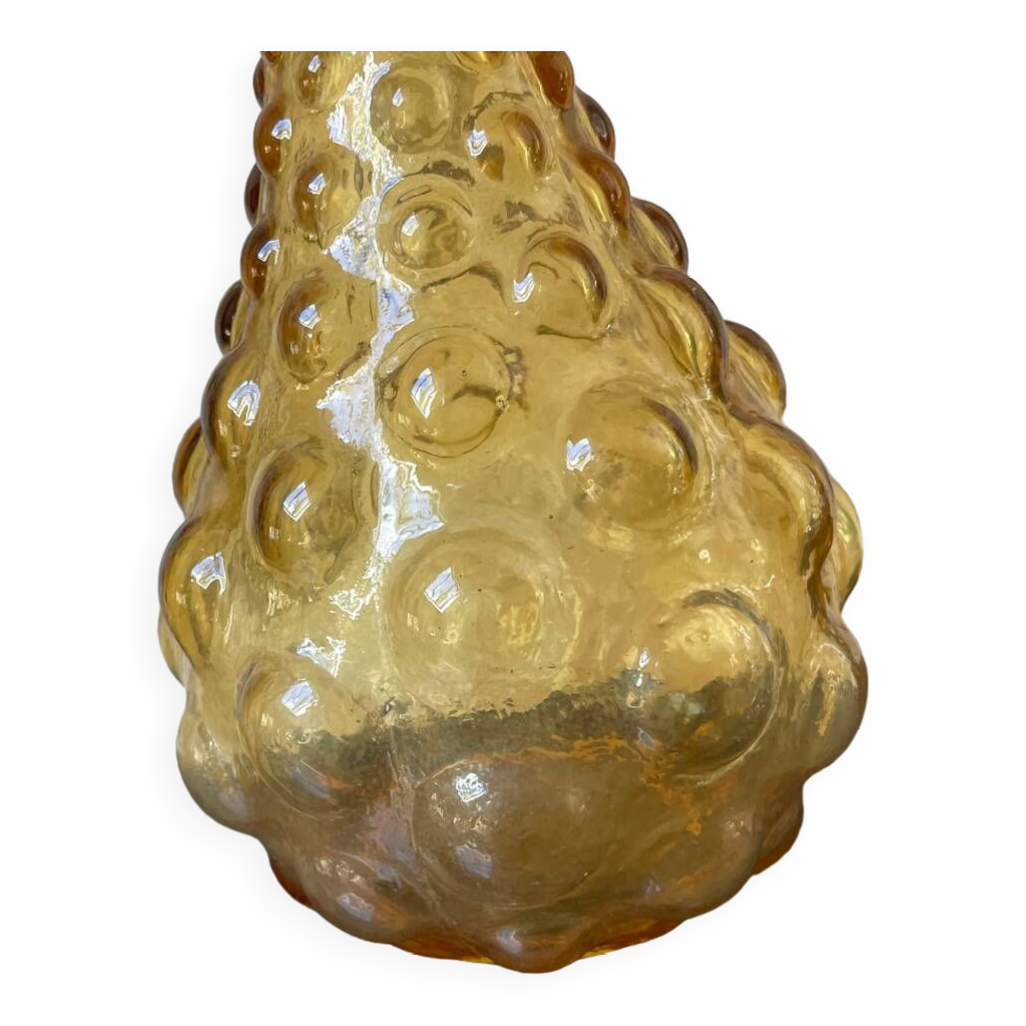 Amber-colored Empoli glass bottle/vase, 1970s