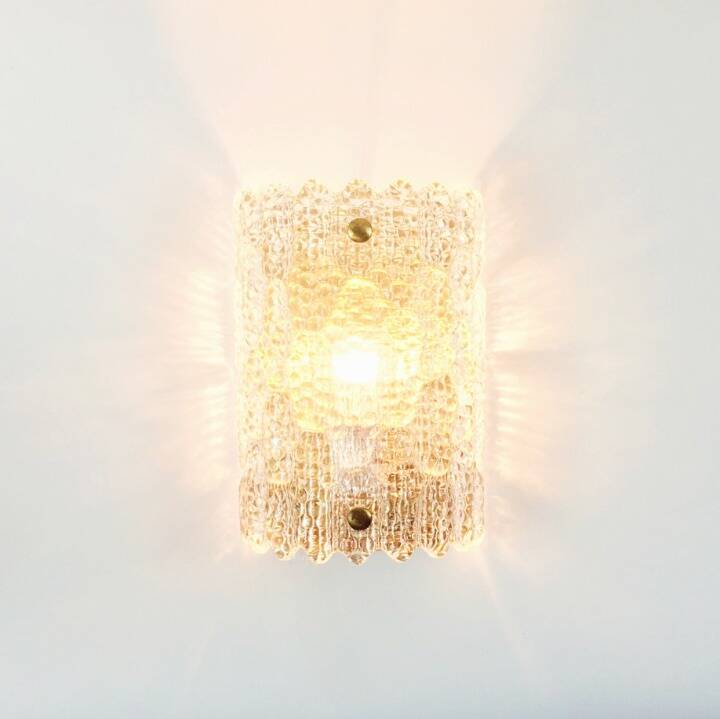 Mid-Century Scandinavian Glass & Brass Wall Light by Carl Fagerlund for Orrefors, Sweden, 1960s