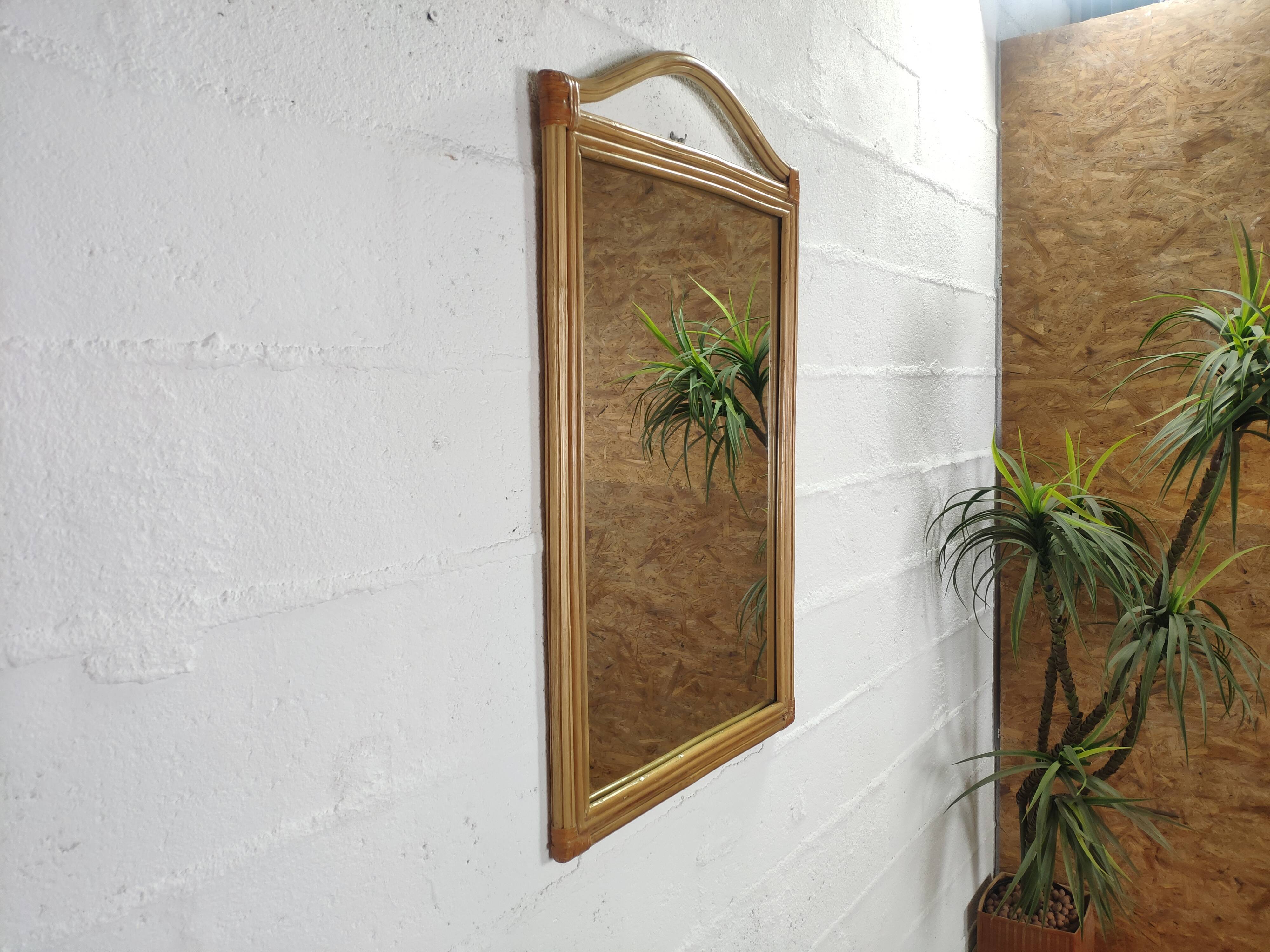Rattan mirror and leather 100x60