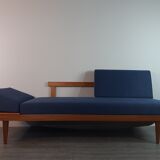 Norwegian daybed sofa in teak and blue fabric "svanette" by Ingma Relling, 1960s
