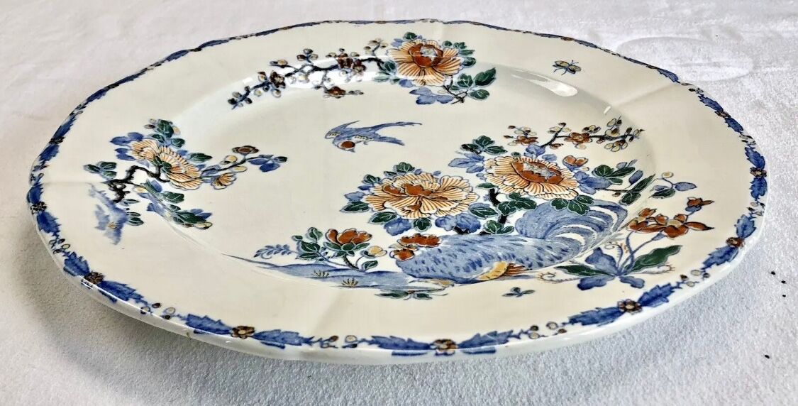 Large flat Gien rooster model and peonies 1938 1960