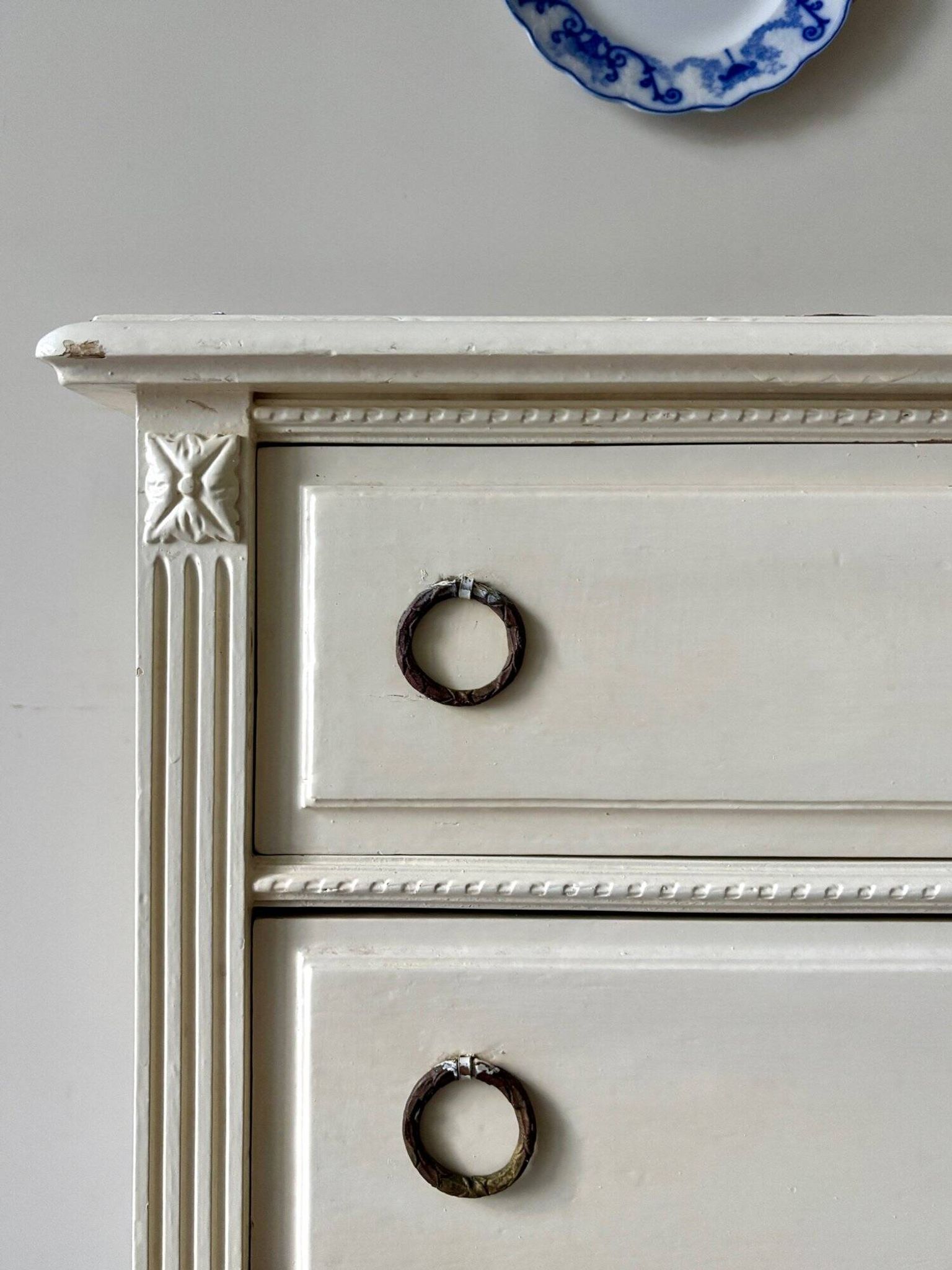 3-drawer chest of drawers in ecru wood and gray marble