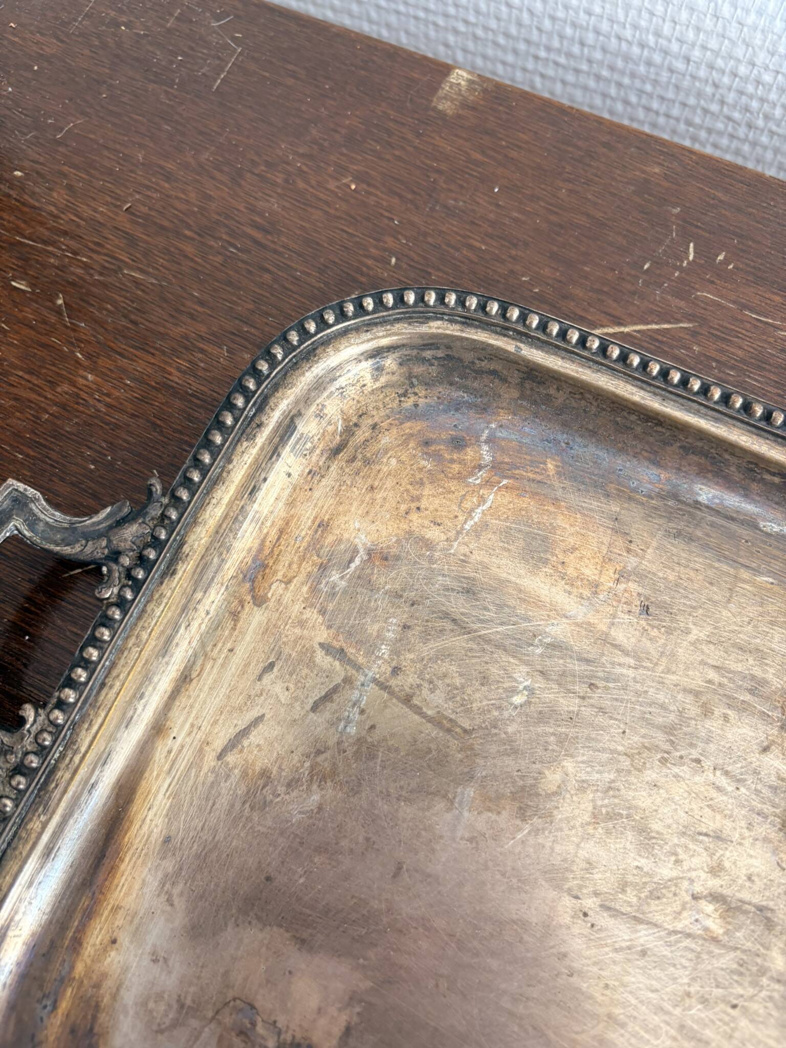 Silver Plated Metal Tray Louis XVI Style 1920 Gordon Hanse Pattern