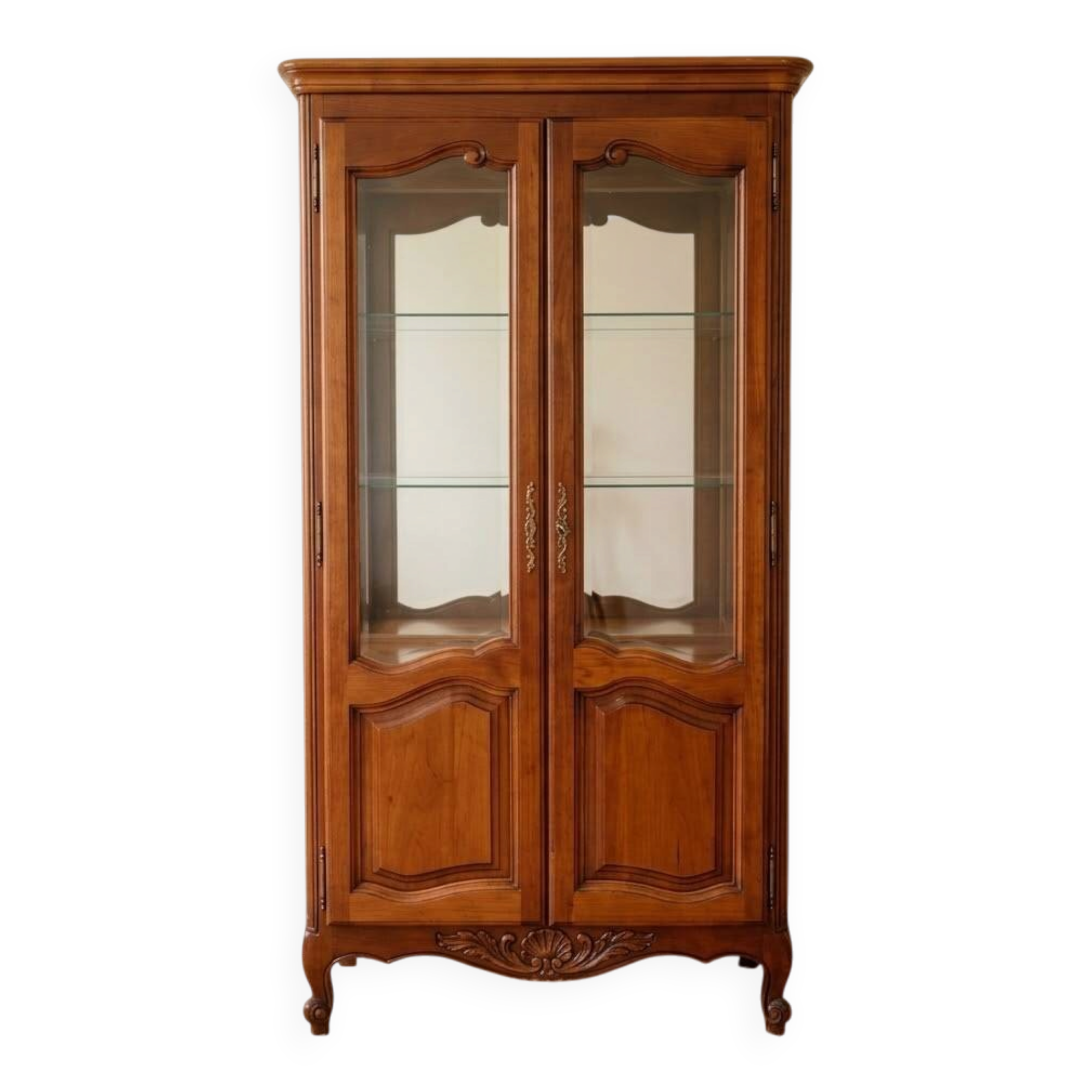 Antique cherry wood display cabinet in Louis XV style