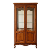 Antique cherry wood display cabinet in Louis XV style