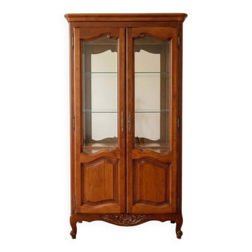 Antique cherry wood display cabinet in Louis XV style