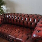 Chesterfield sofa in genuine leather 3 red Very good condition