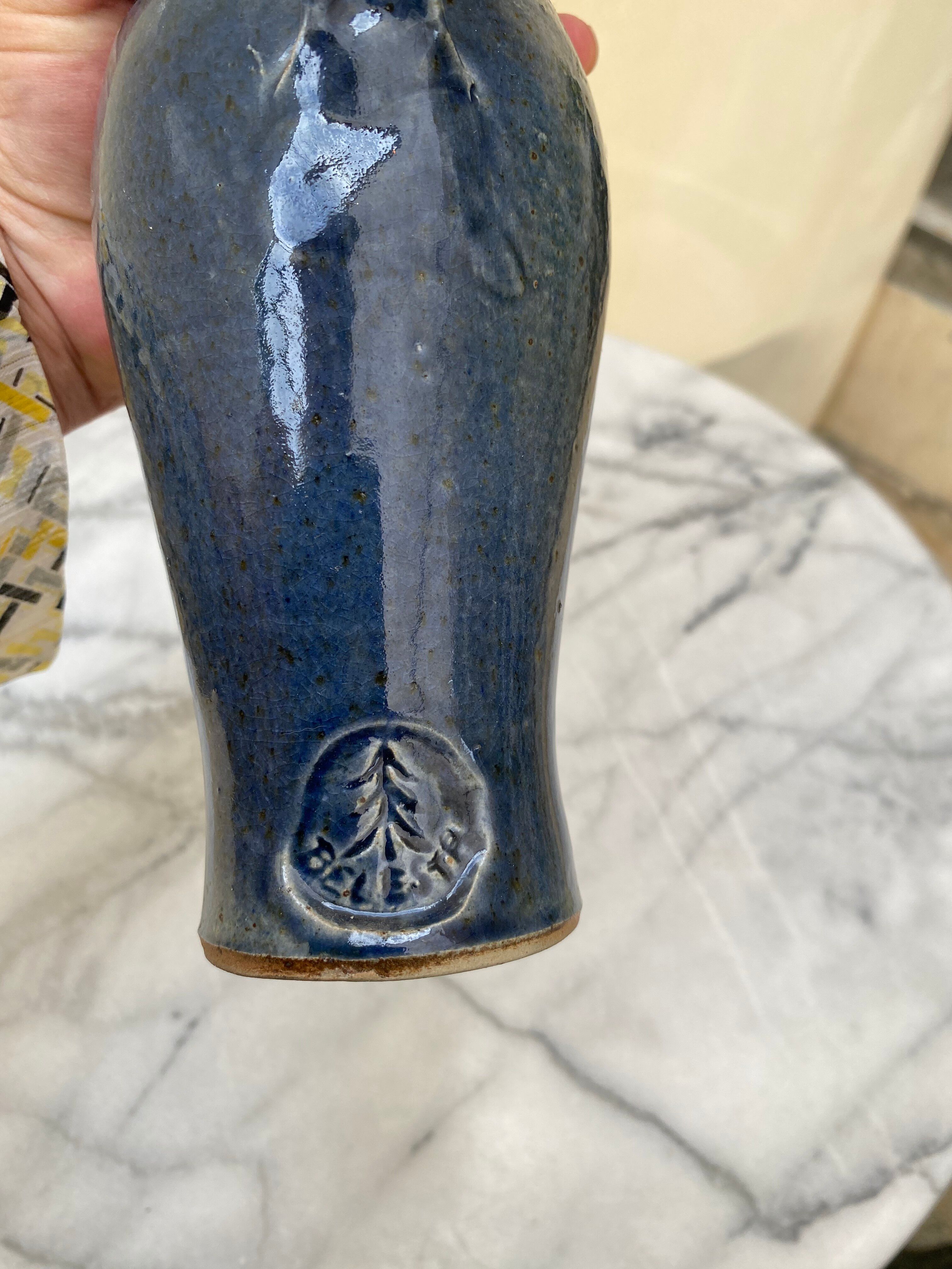 Night Blue Stoneware Carafe – Signed "Belesta" (Artisan Craft)