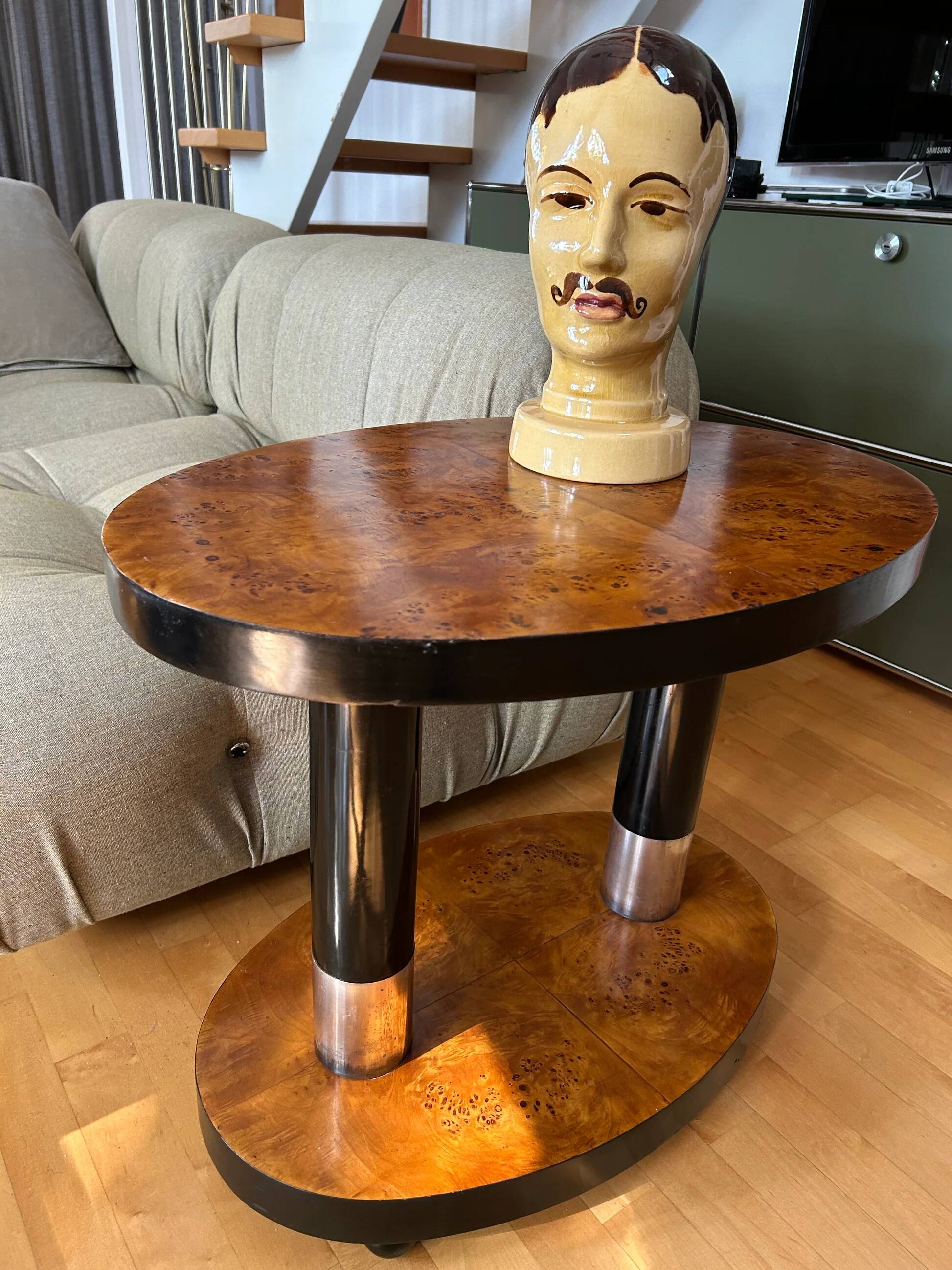 Art Deco side table with walnut burl veneer, France, 1930s.