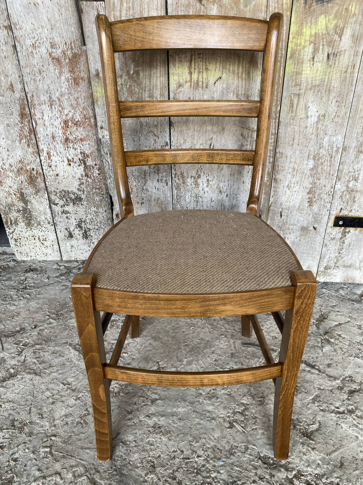 Set of 3 Antique BAUMANN Chairs Wood + Vintage Fabric Cushion Seat