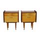 Pair of vintage wooden bedside tables brass handles 60s design