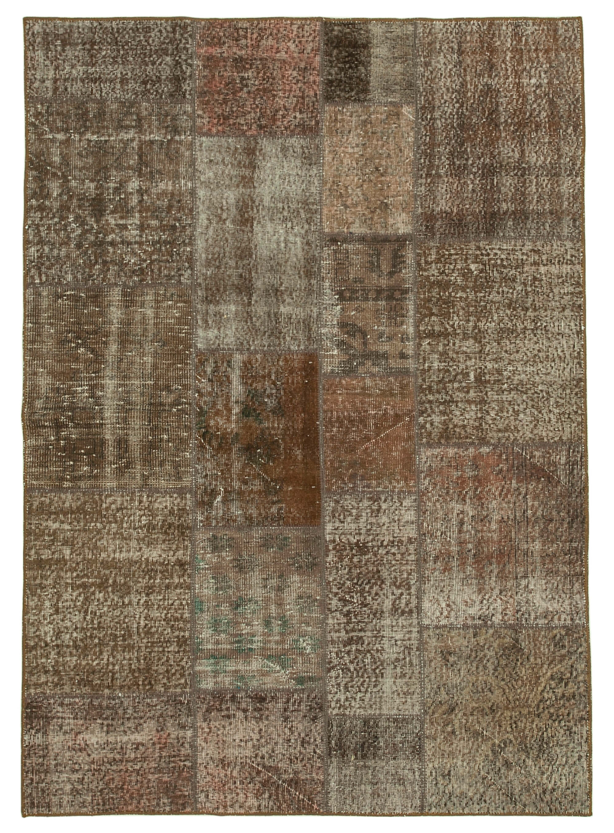 Handwoven anatolian contemporary 170 cm x 241 cm brown patchwork carpet