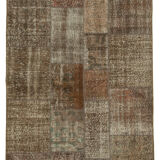 Handwoven anatolian contemporary 170 cm x 241 cm brown patchwork carpet