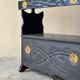 Vintage carved black storage bench – Folk art, early 20th century