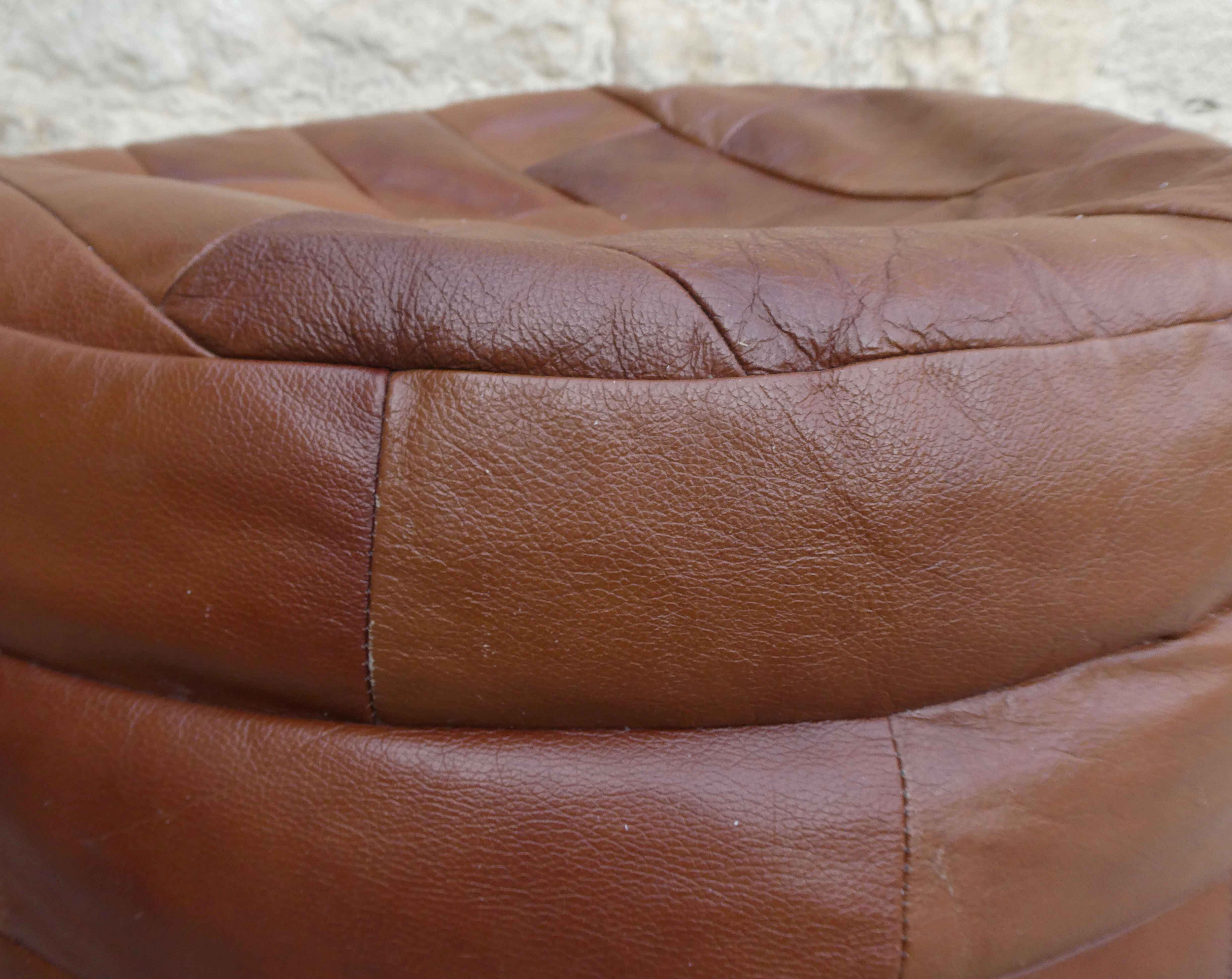 Leather patchwork pouf, 70s