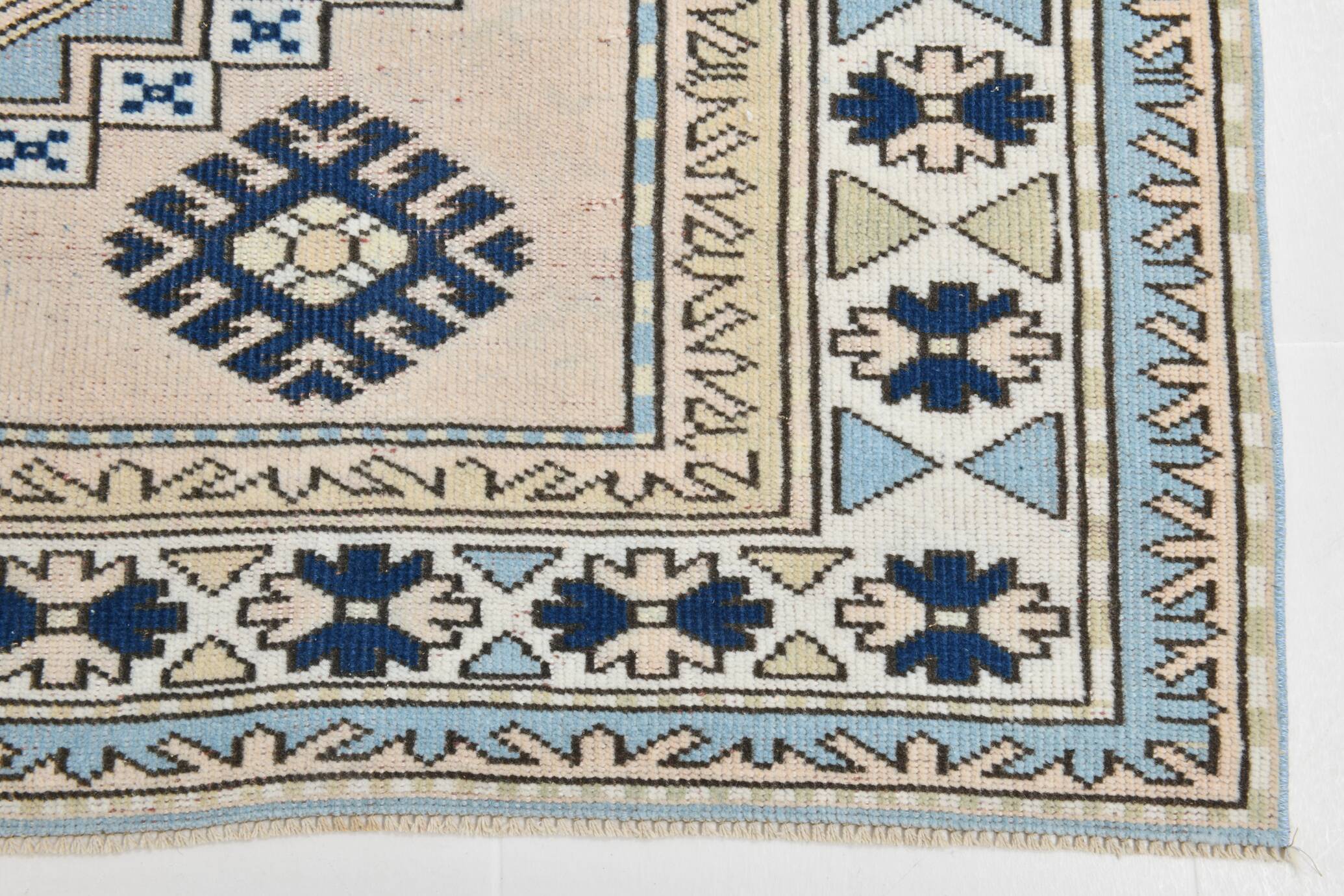 6x8 Vintage Rug İn Blue Tones, Turkish Wool Pattern Rug, 225x178 Cm