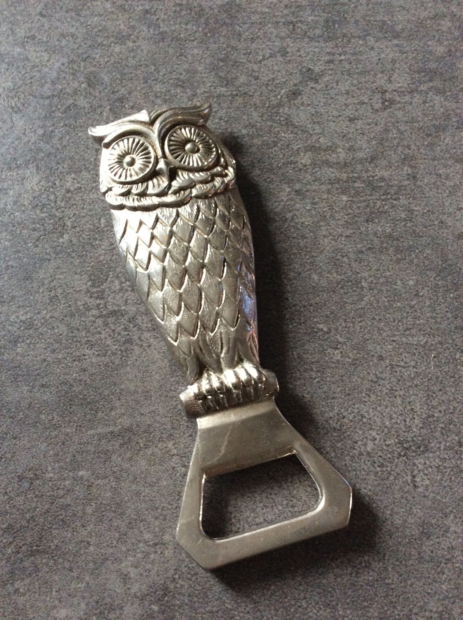 Vintage owl bottle opener in silver bronze