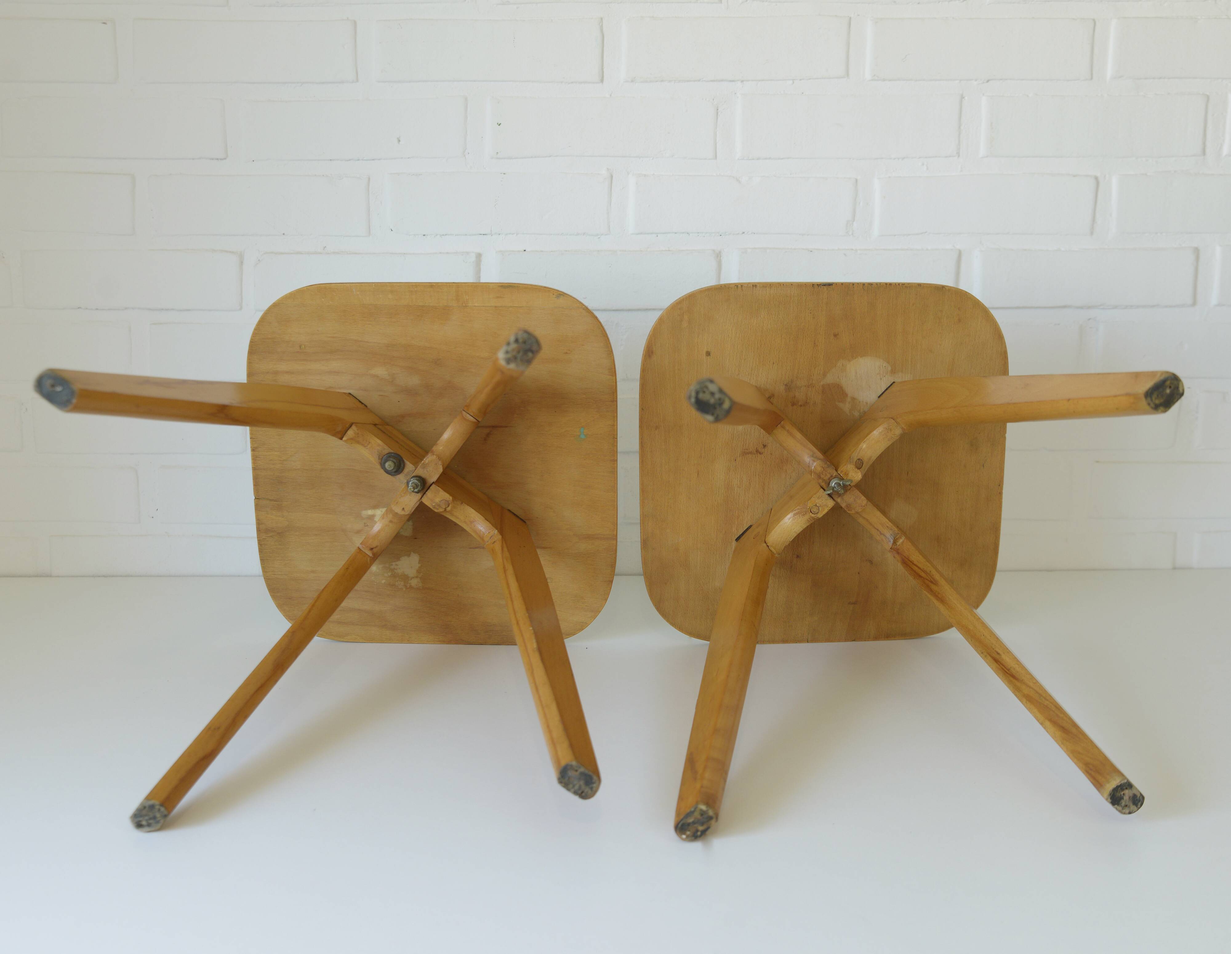 Vintage Kitchen Wooden Stools, Set of 2, Yugoslavia 1950's, Retro interior