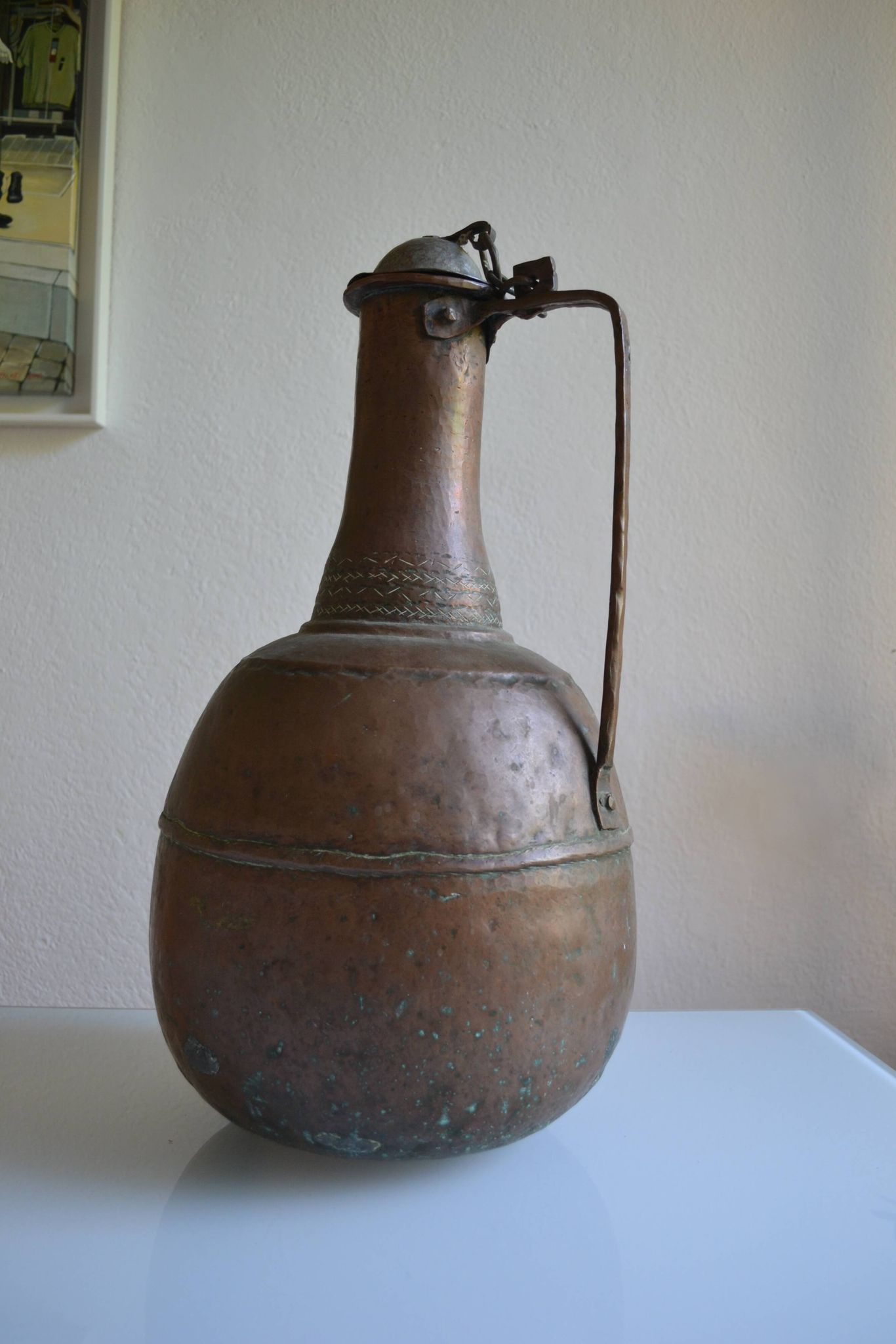 ancien grand coquemar en cuivre rouge