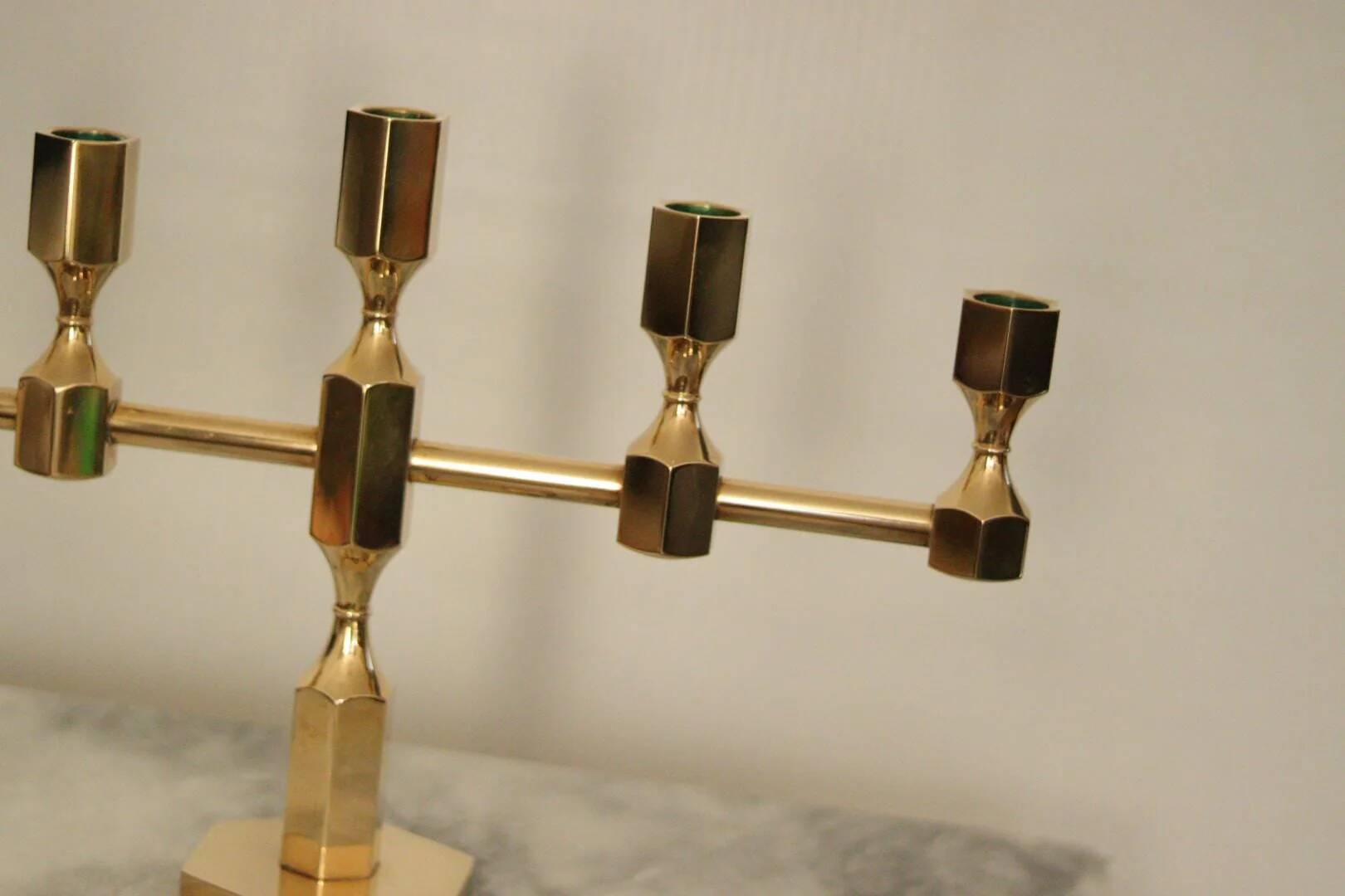 Swedish brass five arm candelabra by Gusum