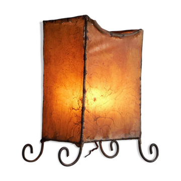 Mid-century table lamp in goat leather and wrought iron, 1950s