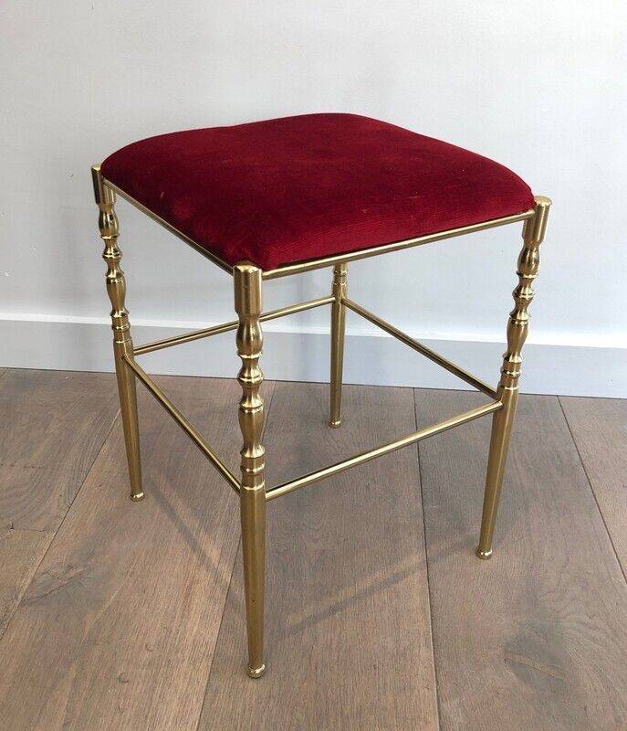 Chaise et tabouret Chiavari en laiton et velours. Vers 1940