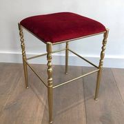 Chiavari chair and stool in brass and velvet. Around 1940.