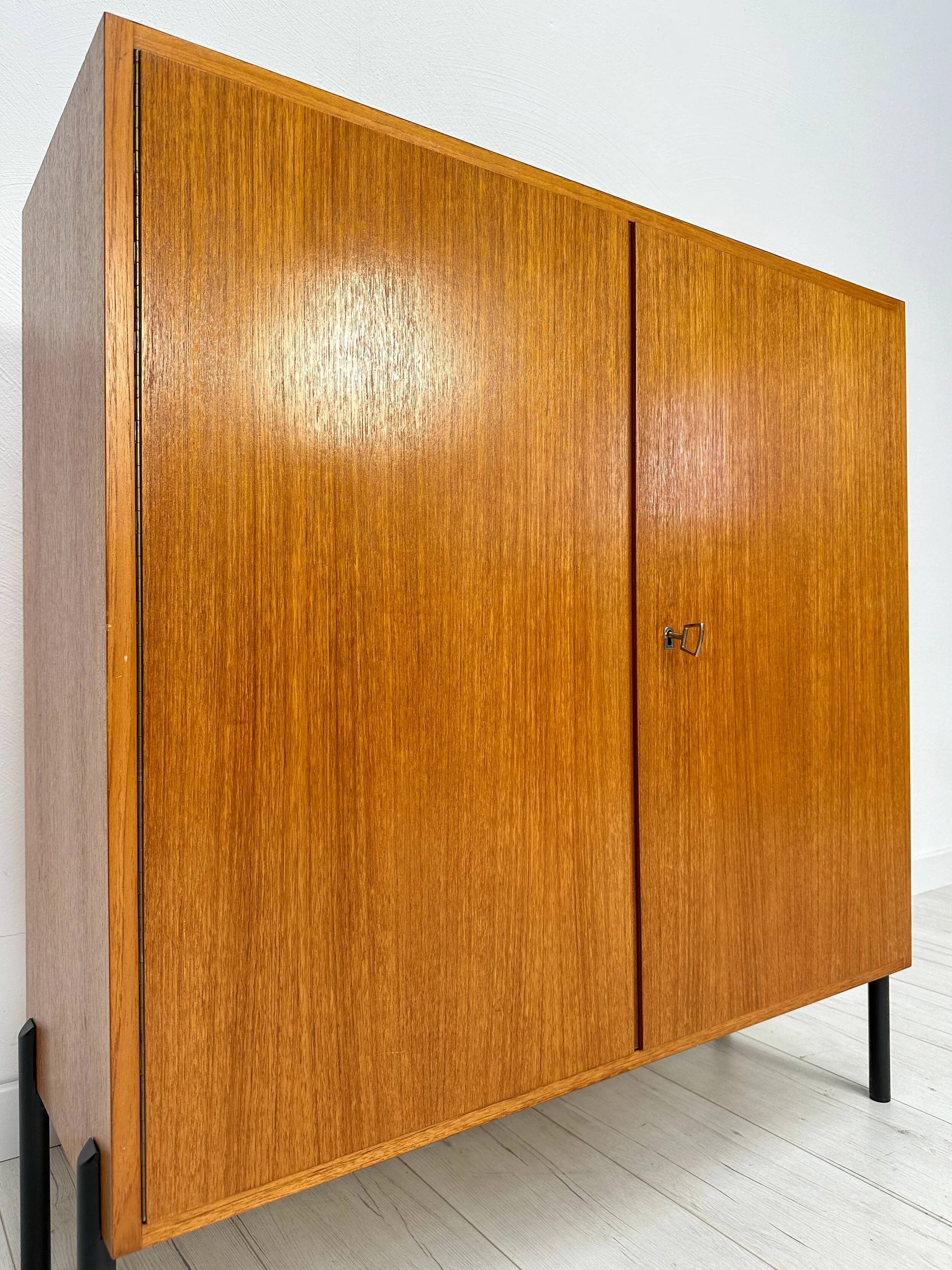 1960s Small Vintage Teak Cabinet with Metal Legs