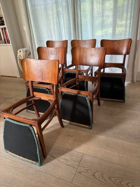 6 beech and teak chairs - Denmark 1940s